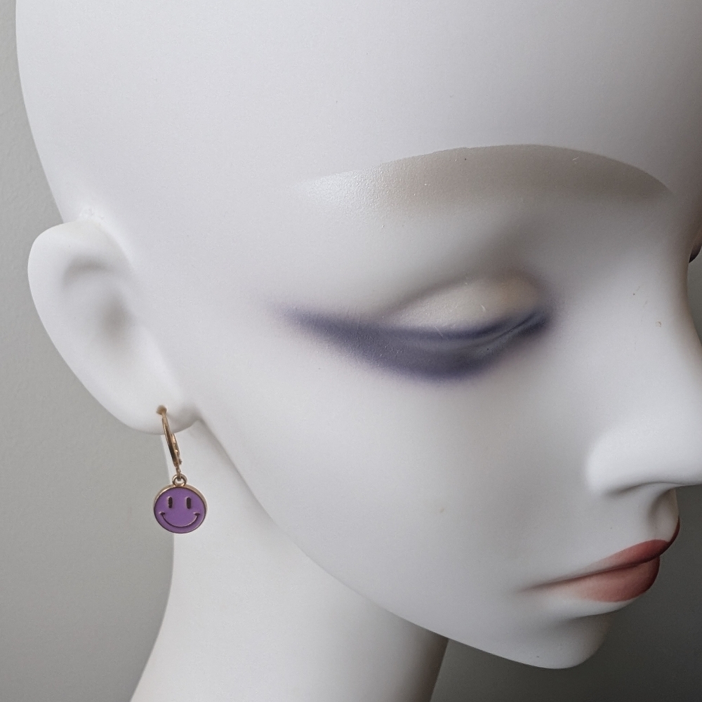 Purple Smiley Dangle Earrings
